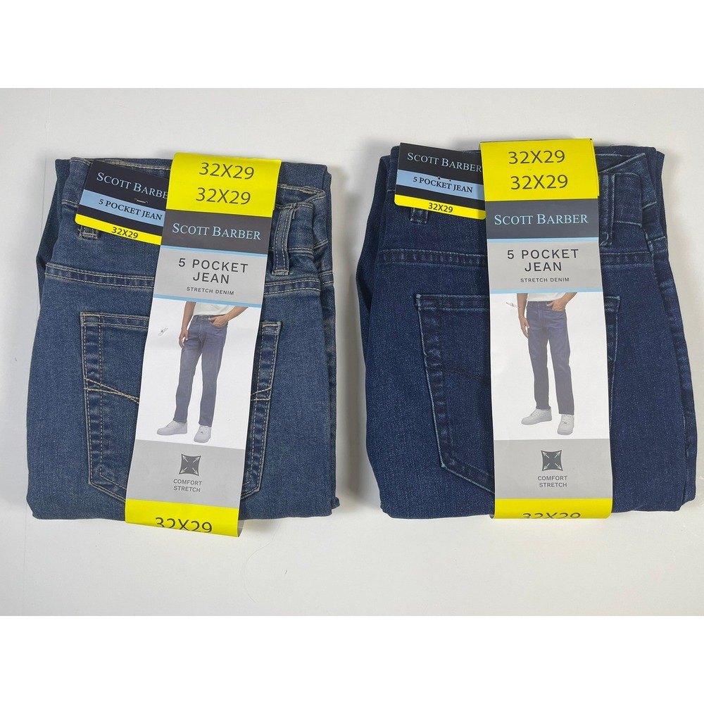 Scott Barber Men 5 Pocket Stretch Denim Jeans Blue 32x29 Regular Fit NEW 2 Pair